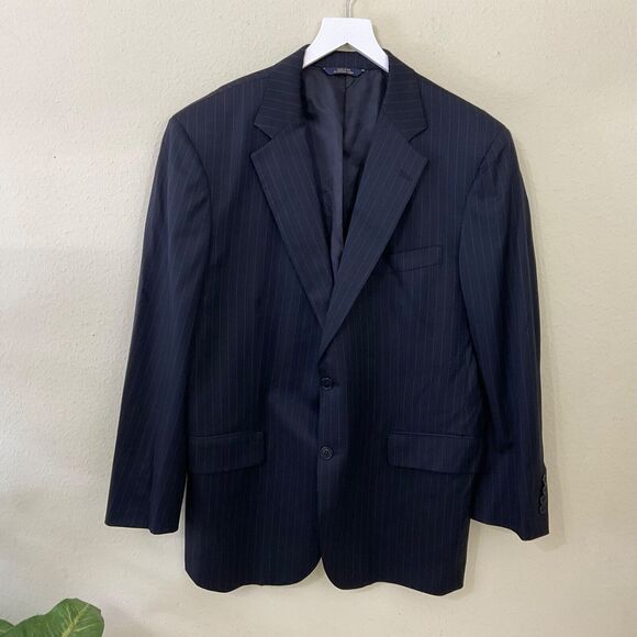 Brooks Brothers wool Blazer Mens 43R Black Chalk Stripe Pinstripe Sport Coat USA - Picture 1 of 14